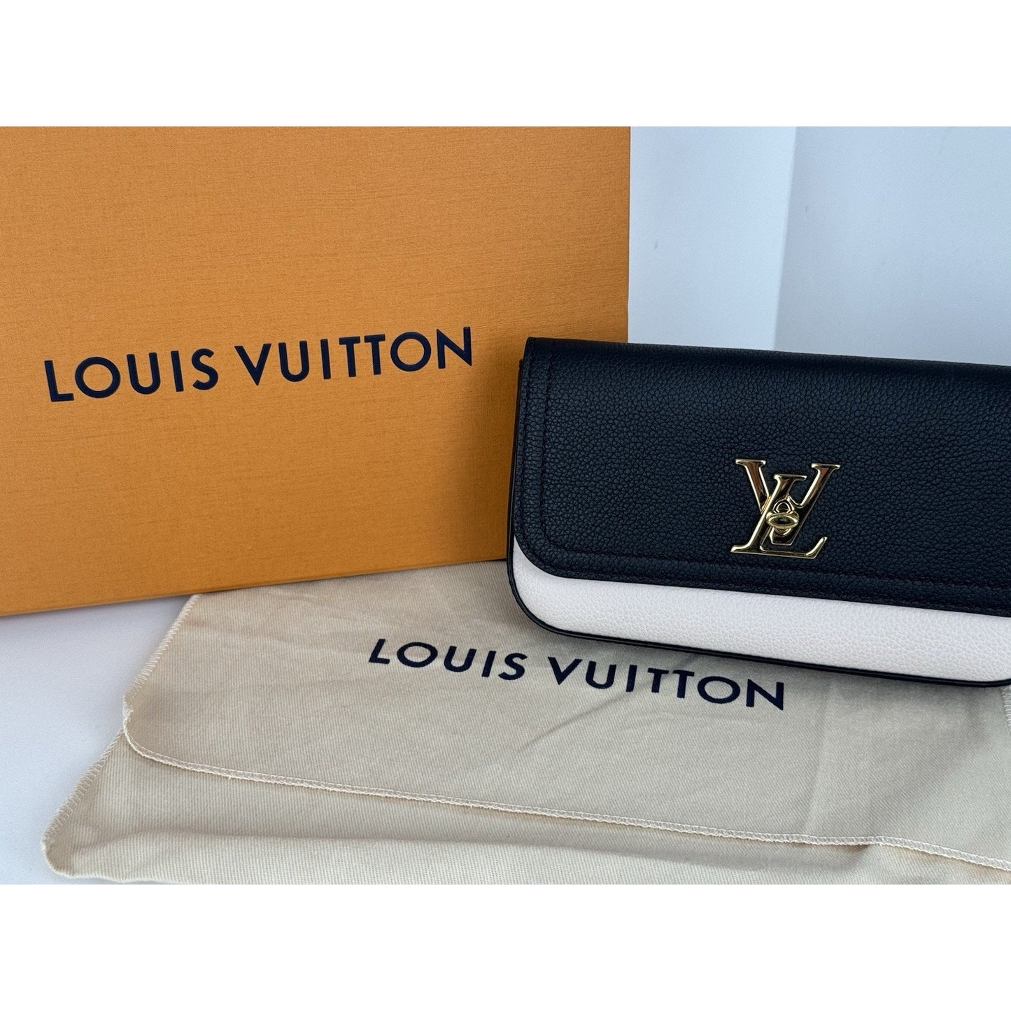Louis Vuitton Calfskin Lockme Phone Chain Pouch in Vanille and Black B-6