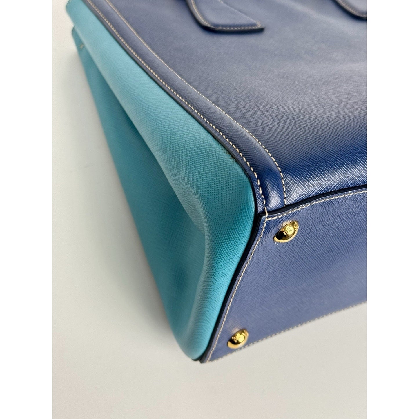 Prada Galleria Saffiano Lux Leather Two Tone Blue Tote C-9