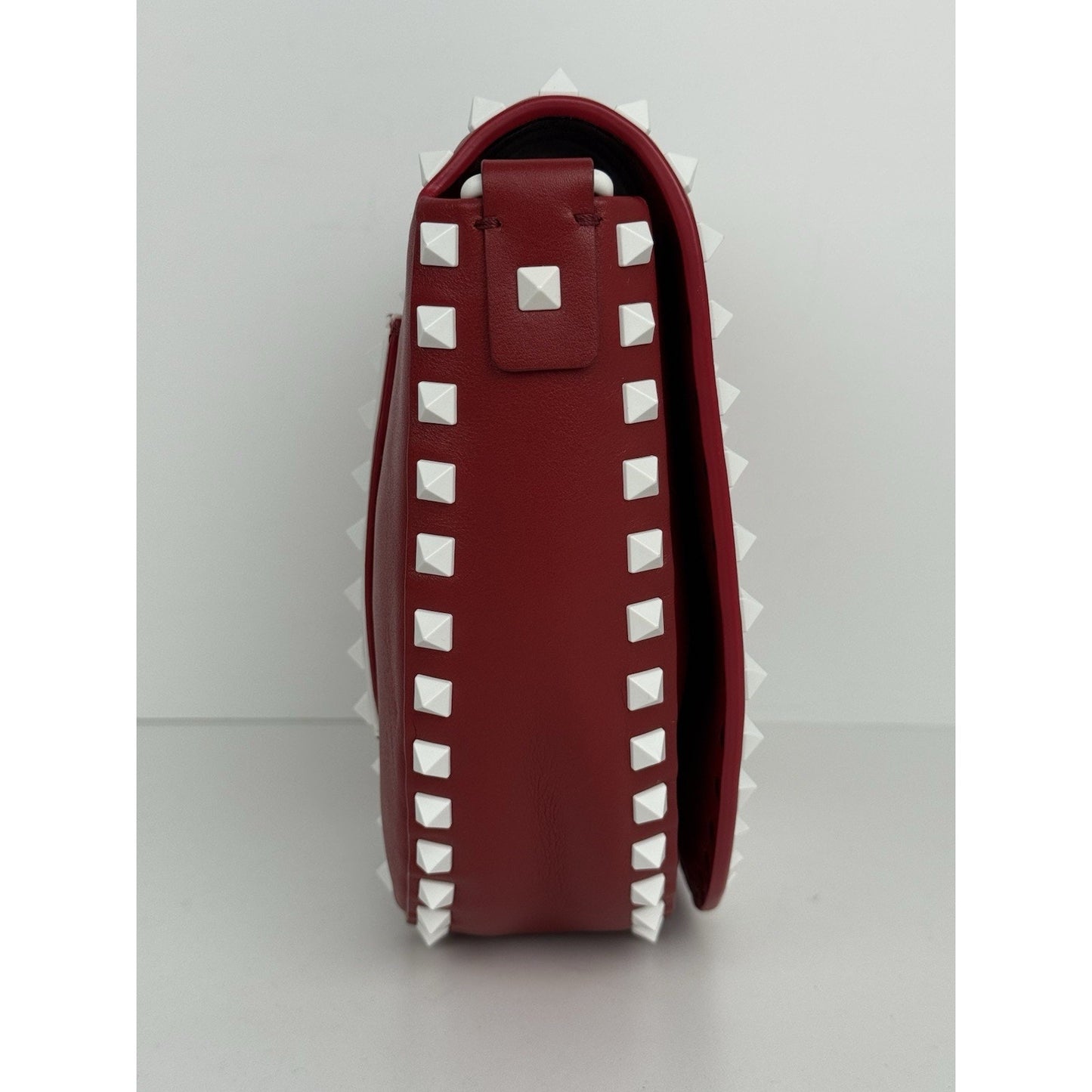 VALENTINO Red White Leather Rockstud Saddle Crossbody Bag