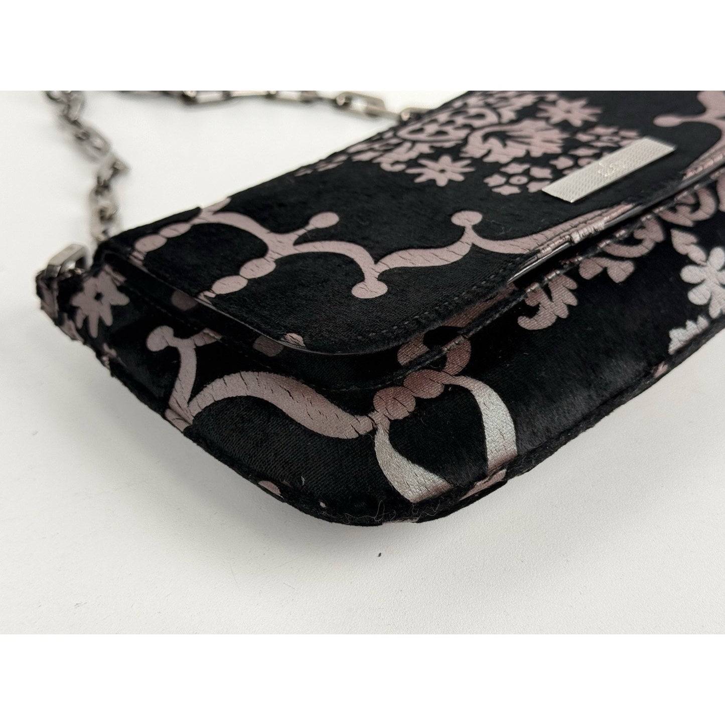 Gucci Vintage Velvet Devore Chain Black Shoulder Bag