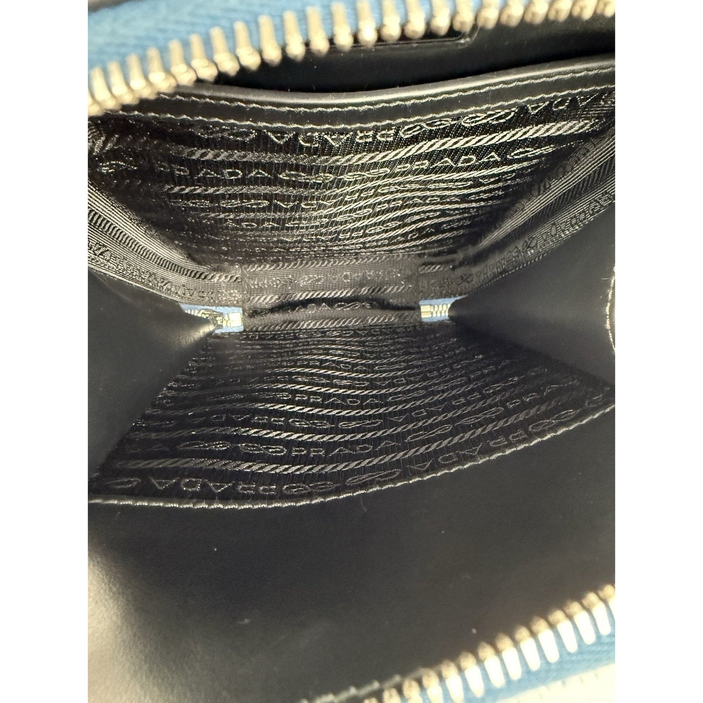 Prada Saffiano Leather Brique Crossbody Messenger Bag Bluette