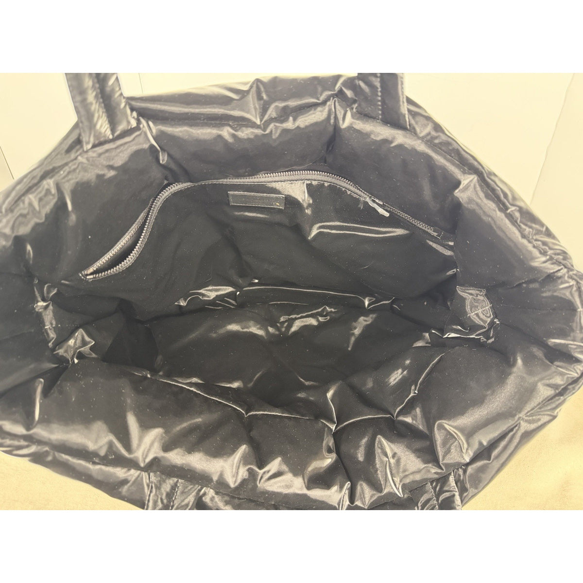Saint Laurent Padded Tote Bag in Black Shiny Puffy Nylon with Embossed Logo C-6