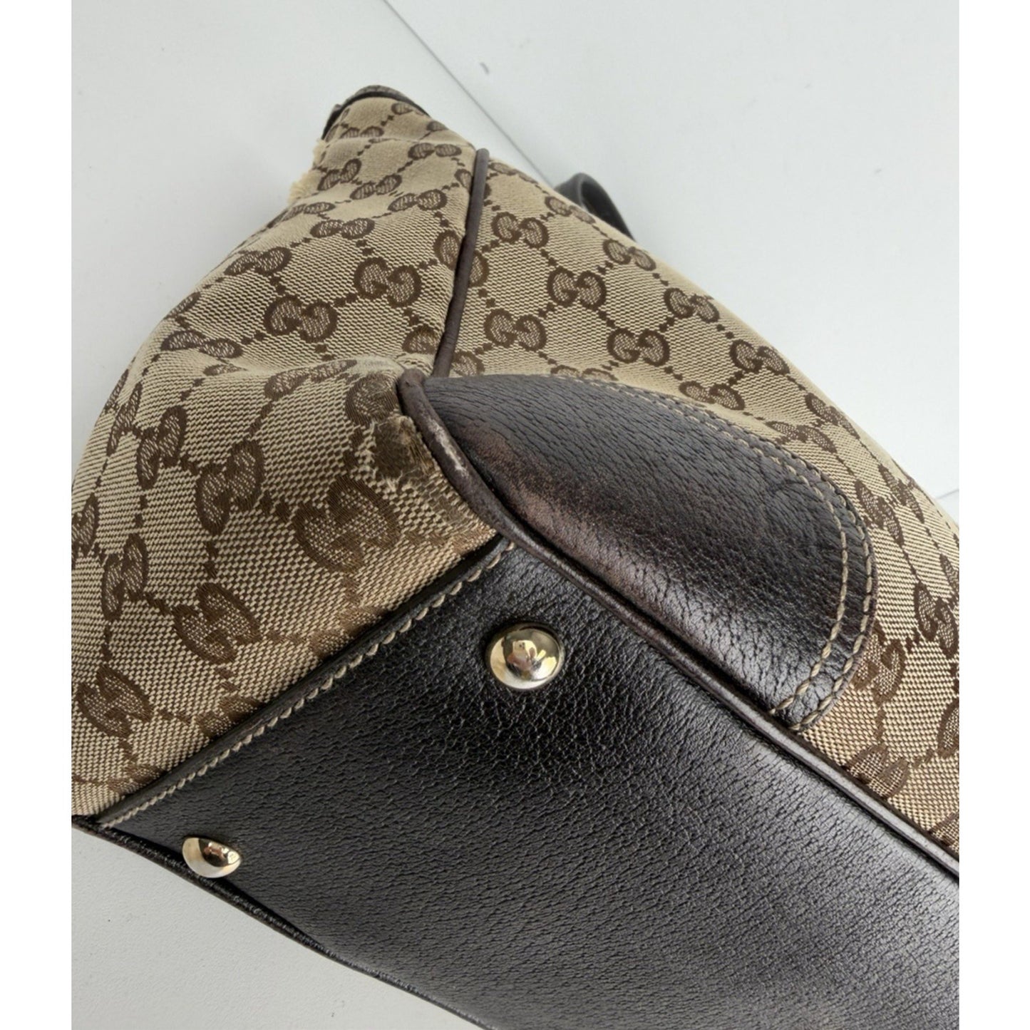 Gucci Medium Princy Tote Bag in GG Monogram Brown Canvas with Web Ribbon S18