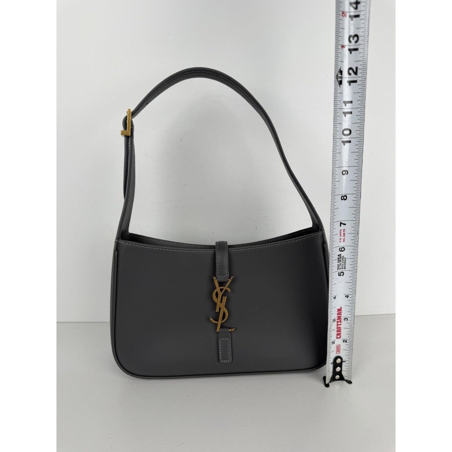 Saint Laurent Le 5 À 7 Hobo Shoulder Bag in Gray Smooth Calfskin Leather S-09