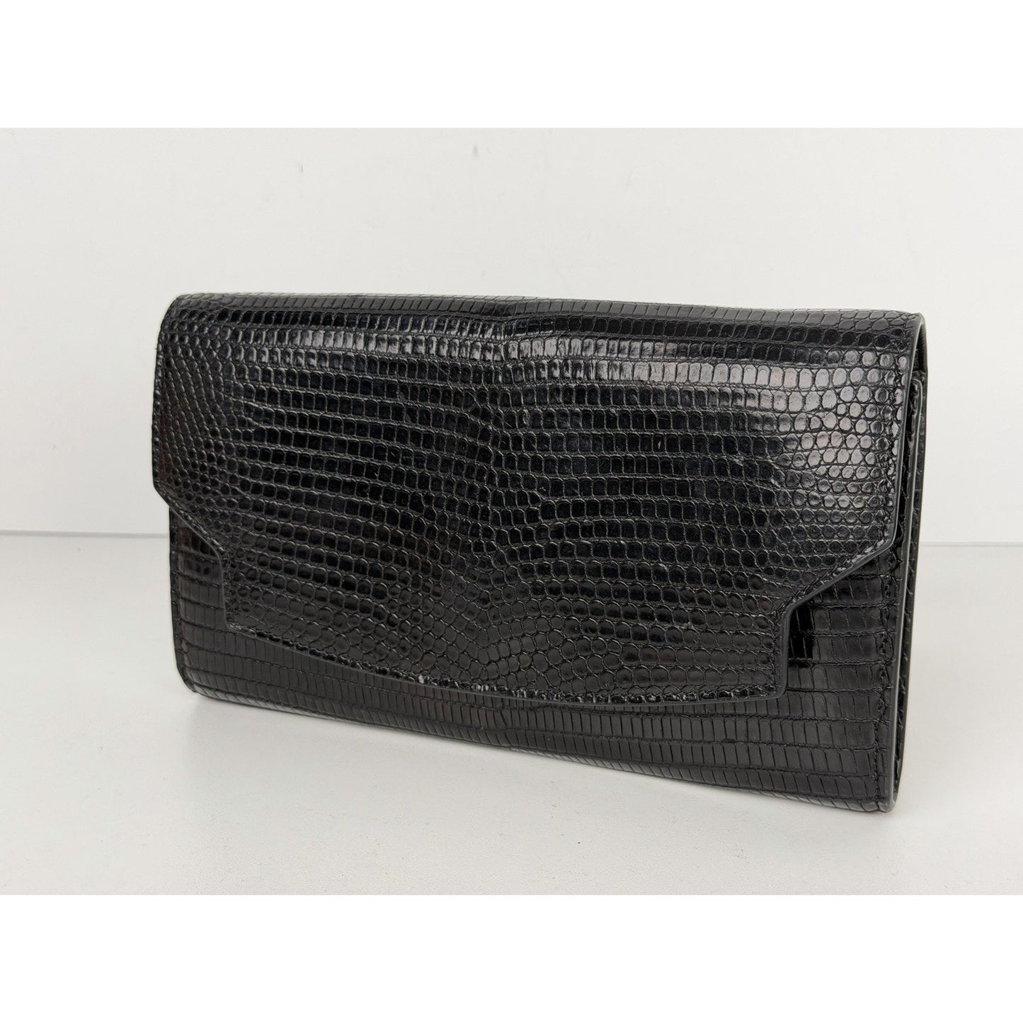 The Row Lady Wallet in Black Lizard Skin