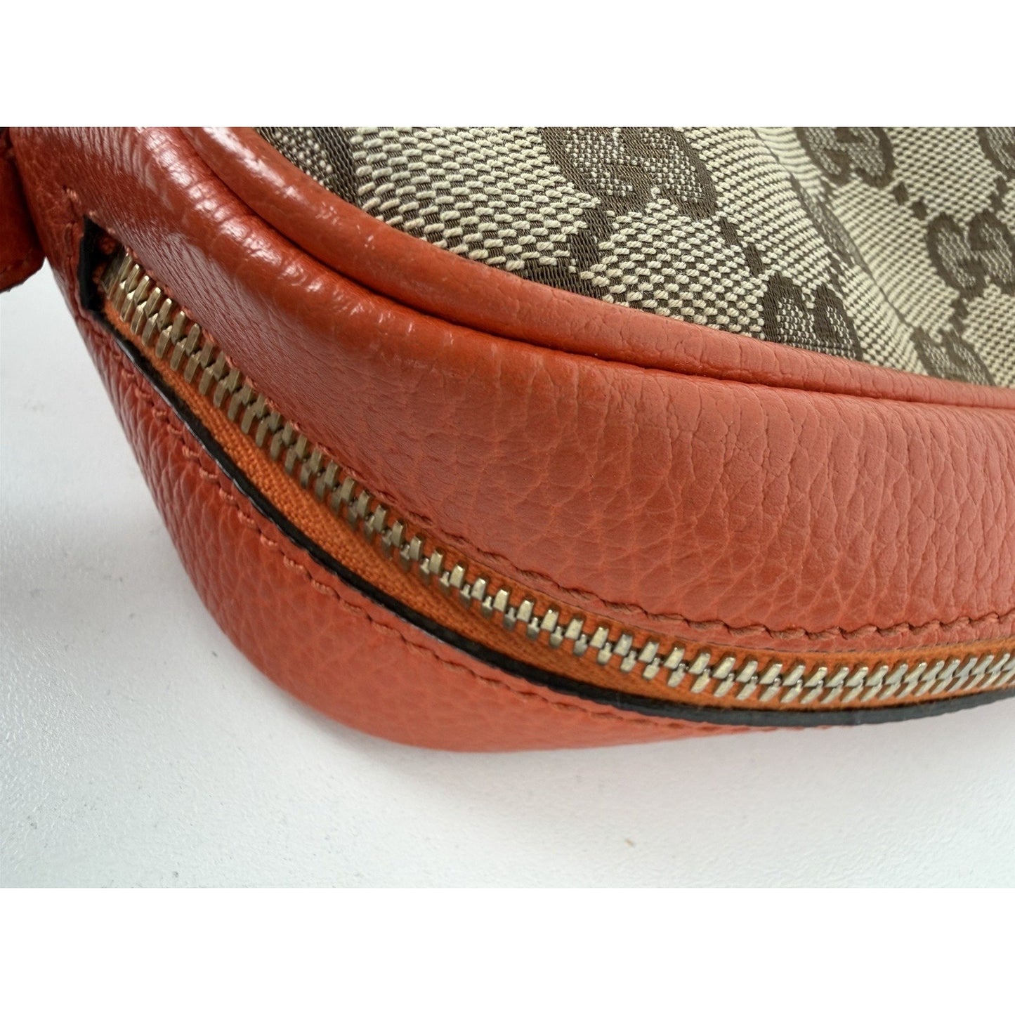 Gucci Bree Camera Bag Beige&Ebony GG Monogram Canvas & Orange leather Trim S11