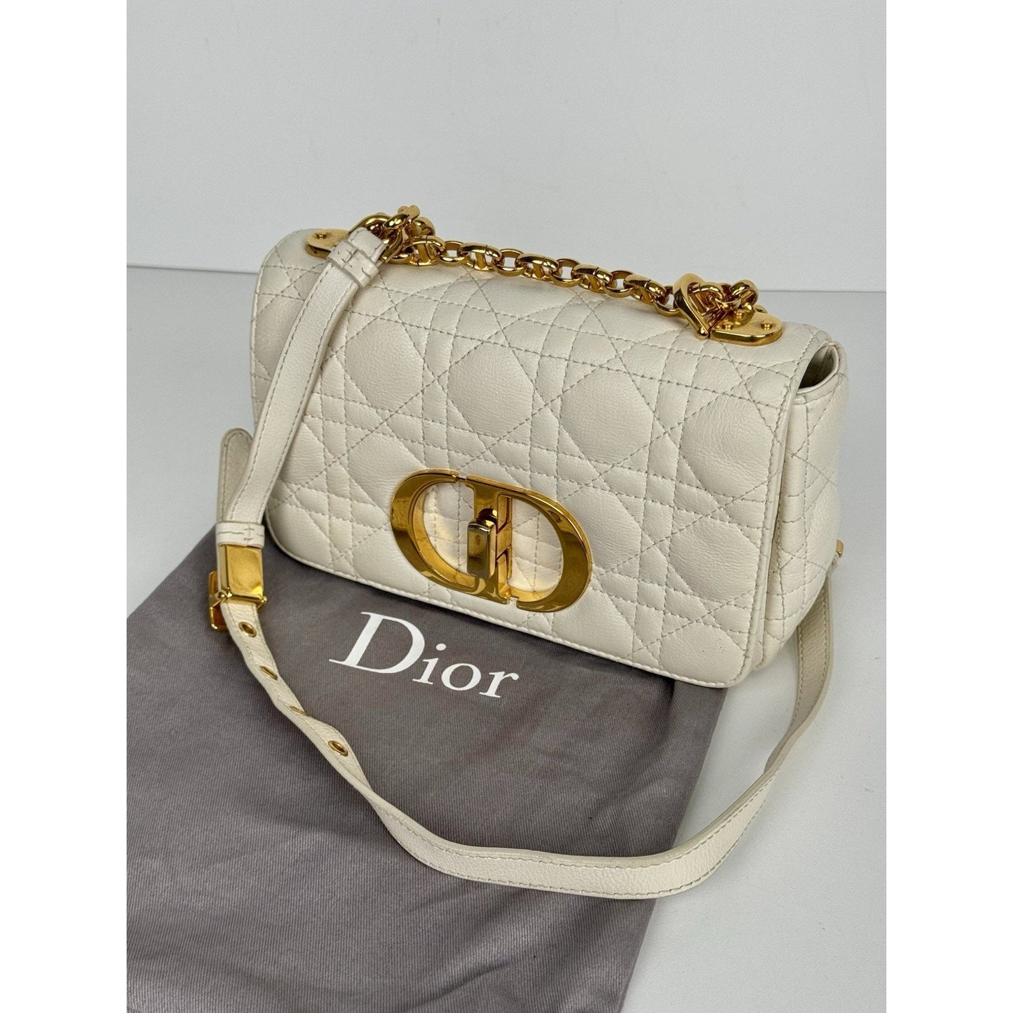 Dior Caro Bag in White Supple Leather with Gold Tone Hardware E-3