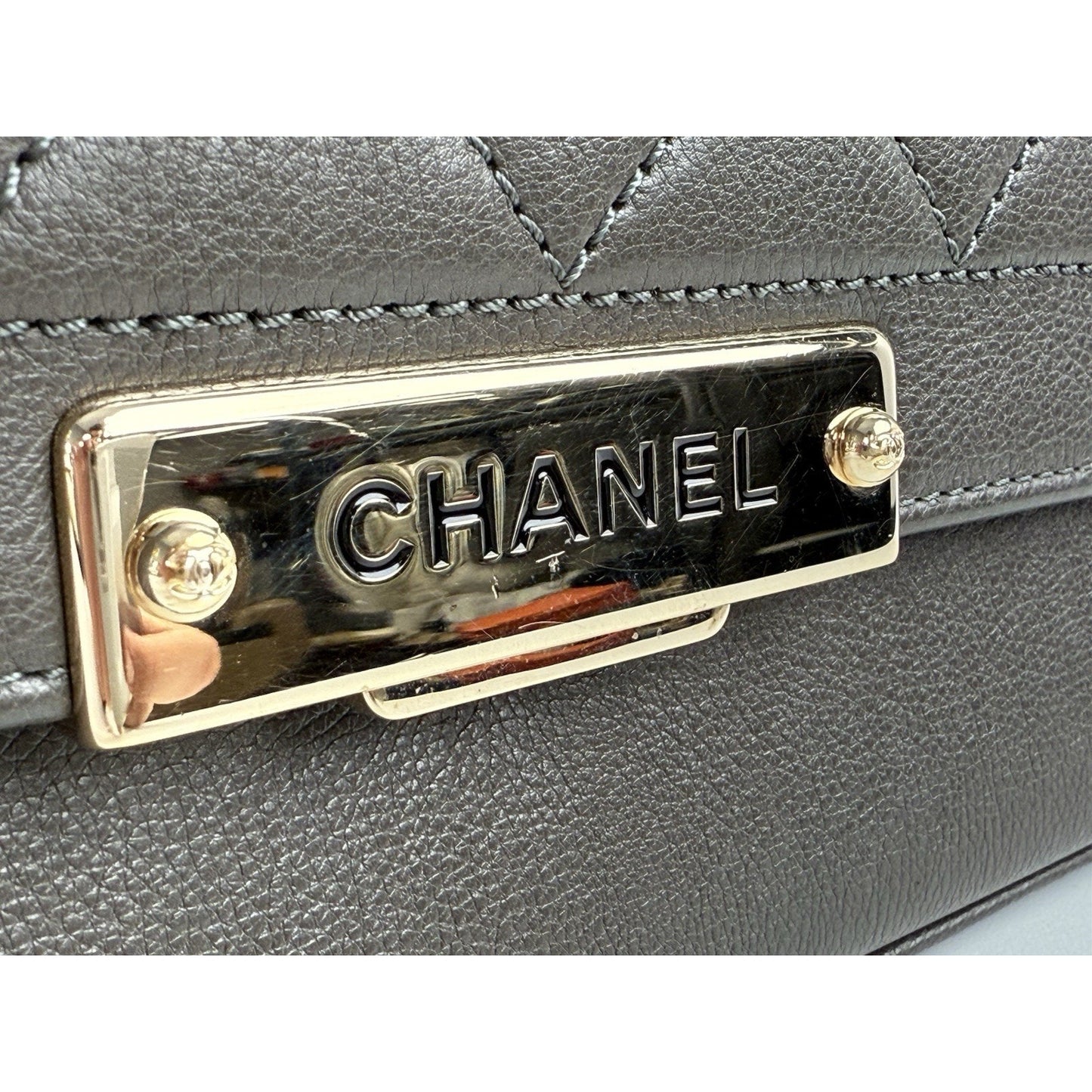 CHANEL CC Chain Shoulder Bag 2 Way Bag Calfskin Khaki Quilted Leather
