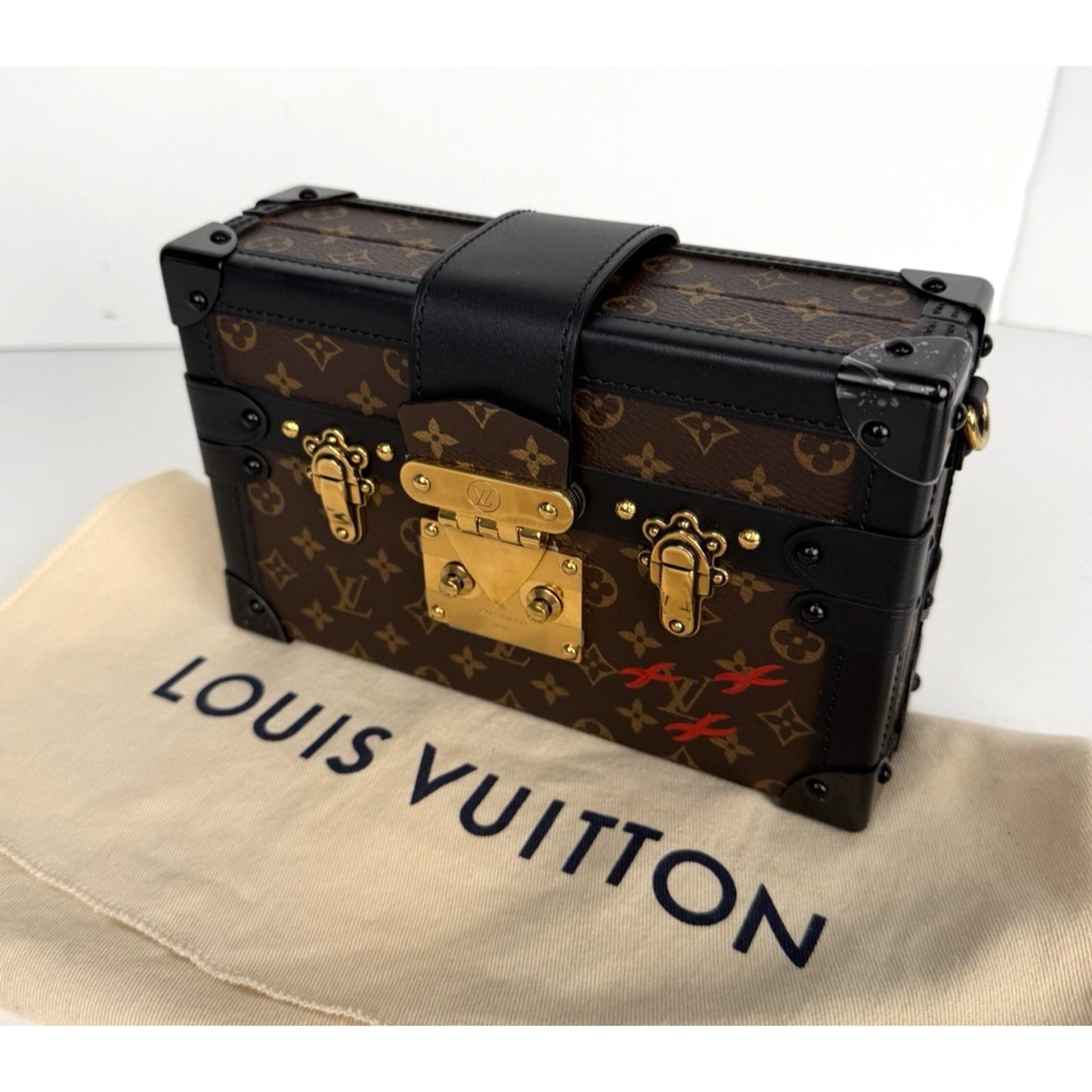 Louis Vuitton Monogram Petite Malle Bag in Coated Canvas Leather Trim NFC E-3