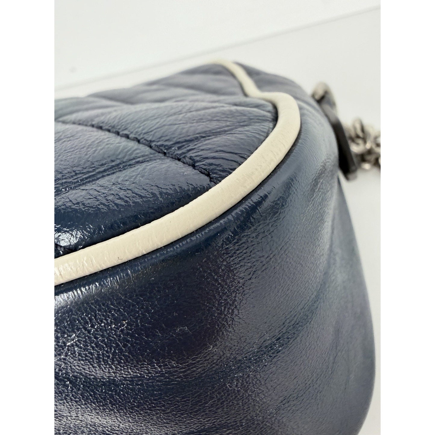 Gucci GG Marmont Small Shoulder Bag Diagonal Dark Blue Quilted Leather S17