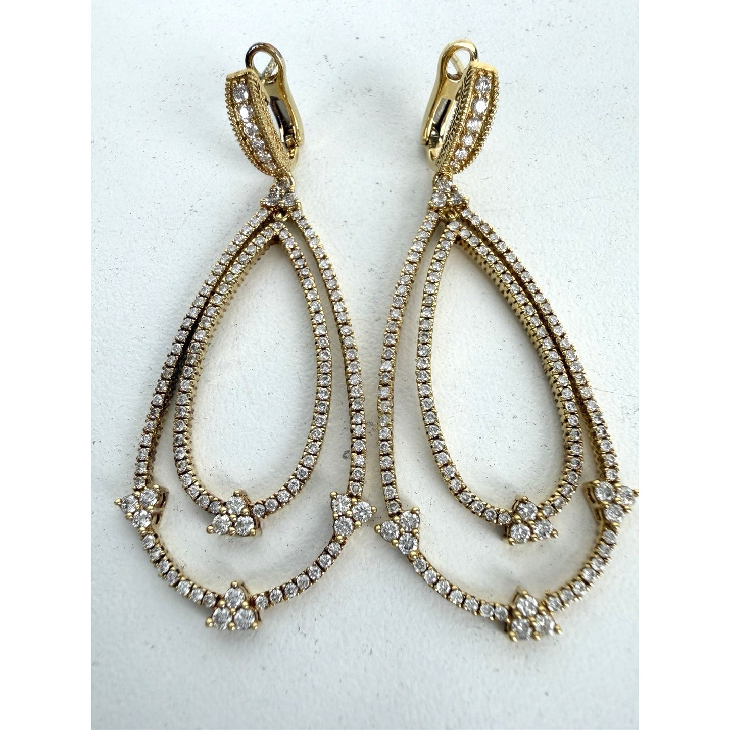 Judith Ripka Double Pear Earrings in 18k Yellow Gold and Diamond