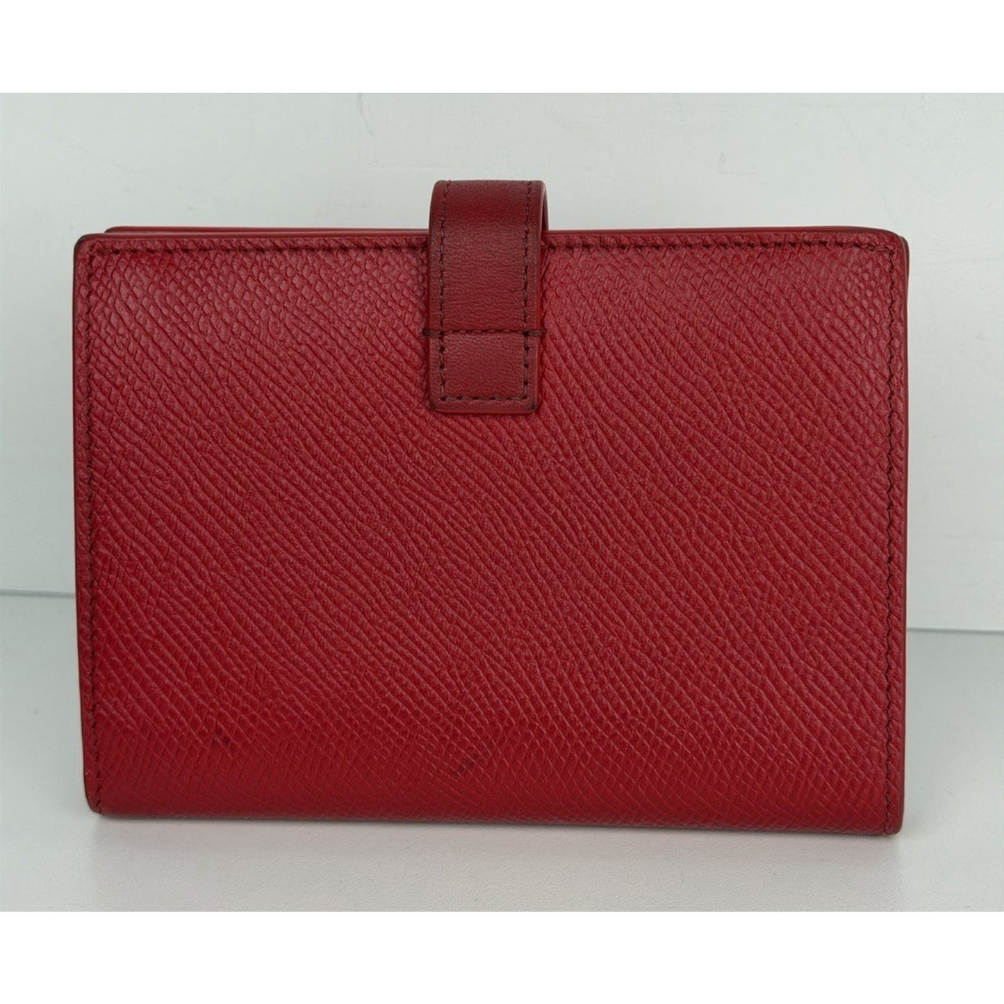 Celine Strap Wallet Medium Red Grained Calfskin Leather & Snap-Button K1