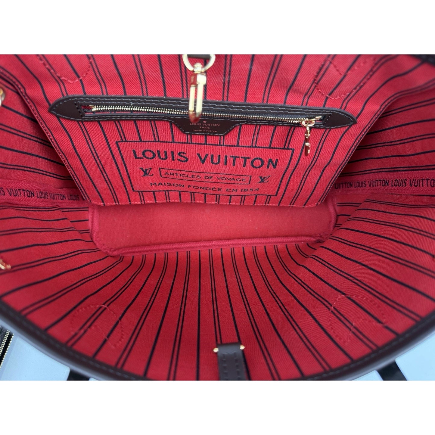Louis Vuitton Neverfull PM Damier Ebene Canvas Tote Brown with Gold Hardware