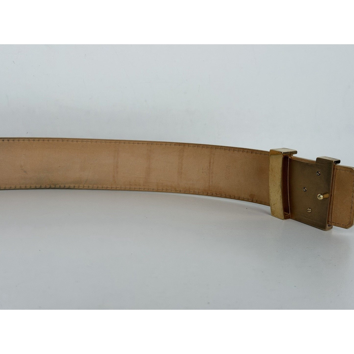 Louis Vuitton Initiales Belt 90-36 Damier Azur Canvas & Gold-Tone Hardware K1