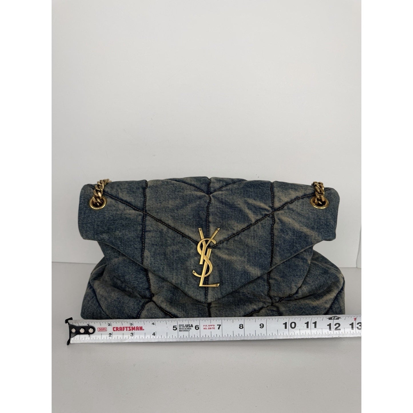 Saint Laurent Loulou Puffer Shoulder Bag Medium in Quilted Blue Denim C-9