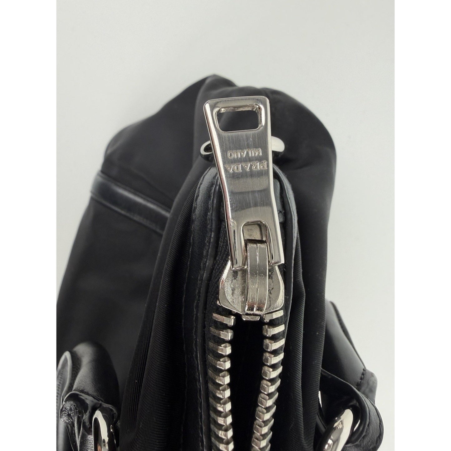 Prada Tessuto Top-Handle Bag Medium in Black Nylon with Silver Hardware S-12