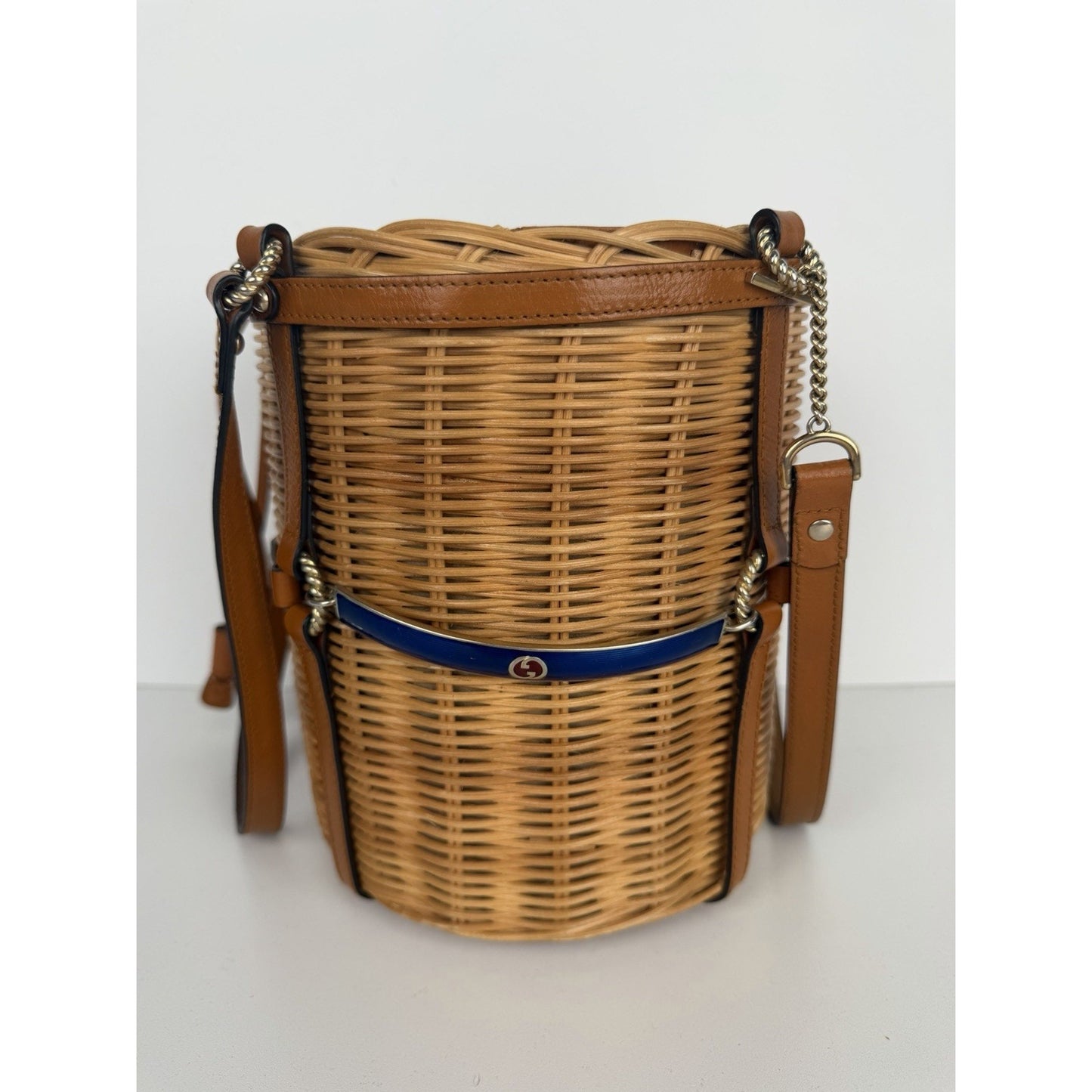 Gucci Cestino Bucket Top Handle Bag Small in Brown Wicker S-20