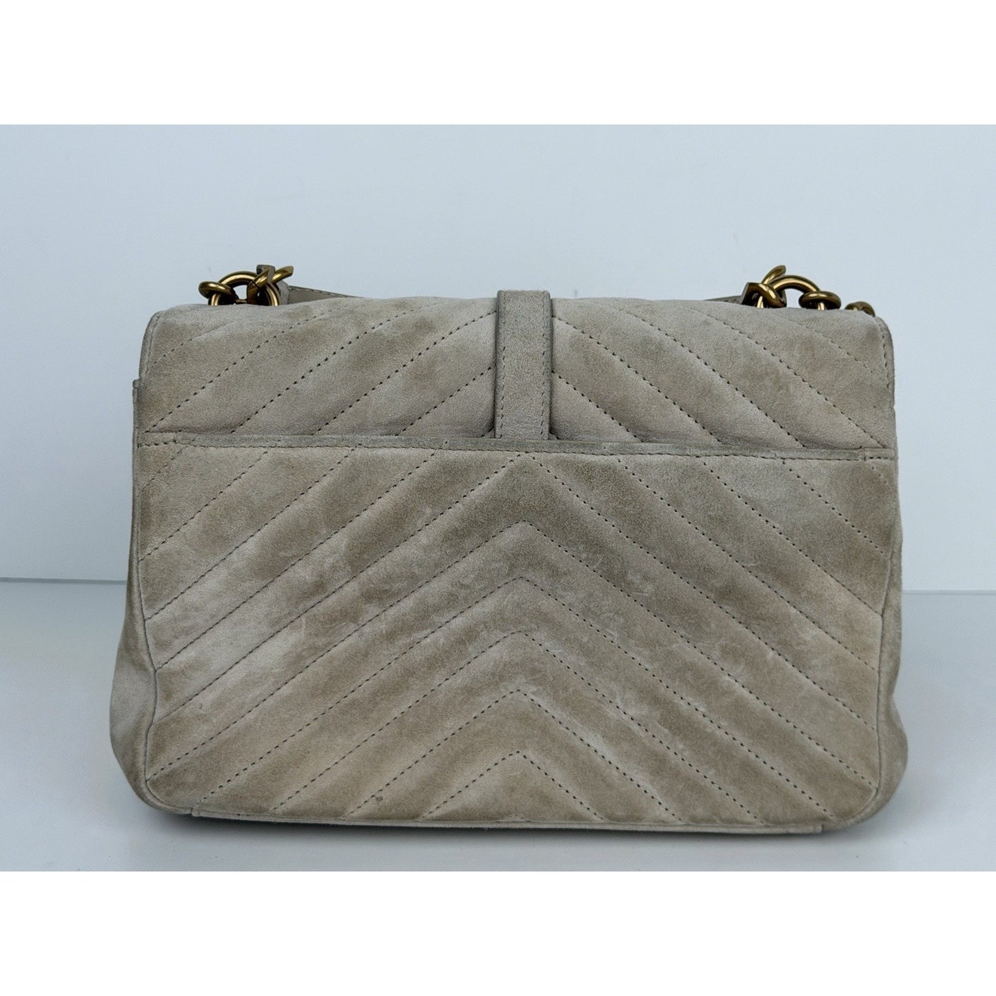 Saint Laurent Medium College Bag in Quilted Taupe Suede S10