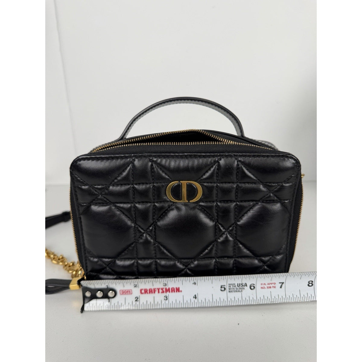 Christian Dior Caro Box Shoulder Bag in Black Quilted Macrocannage Leather E2