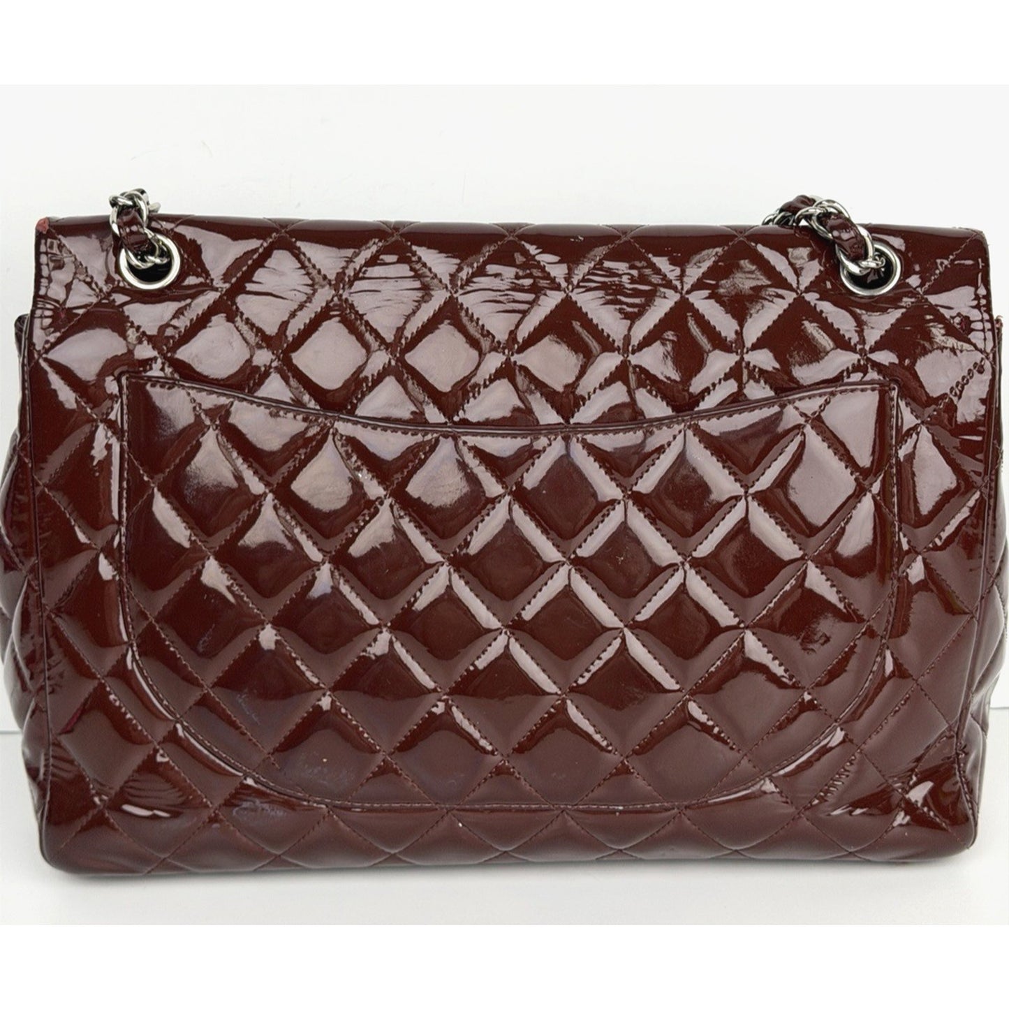Chanel Maxi Classic Single Flap Bag Burgundy Quilted Patent Leather 2009-2010 D8