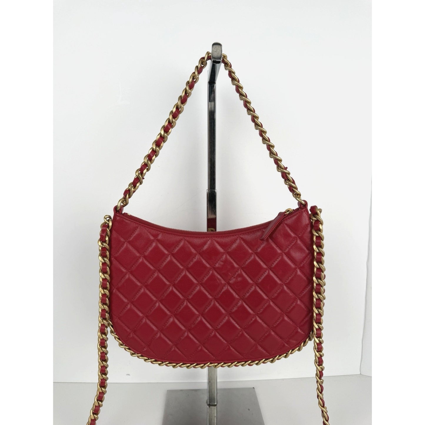 Chanel Hobo Bag Chain Around Large in Red Quilted Lambskin Leather NFC B2
