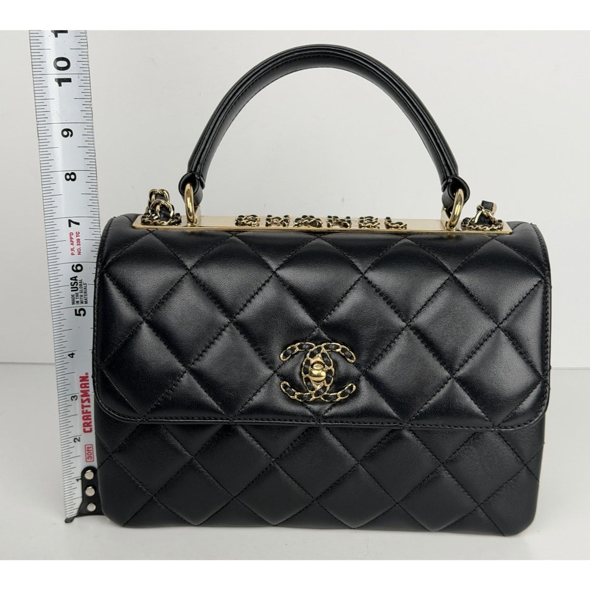 Chanel Trendy CC Small Flap Bag Black Quilted Lambskin Leather Microchipped F5