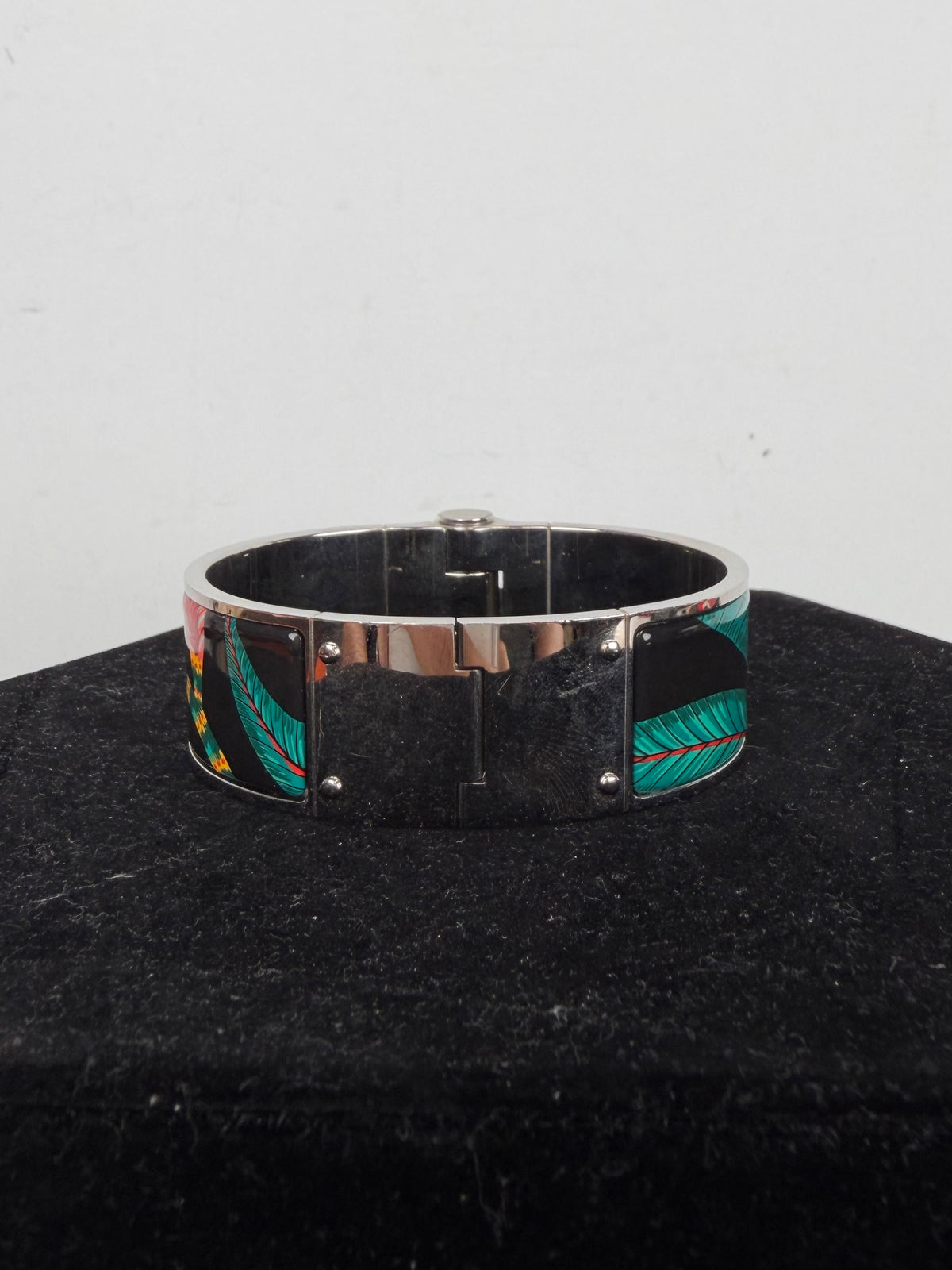 Hermes Savana Dance Wide Hinged Bangle in Colorful Enamel K3