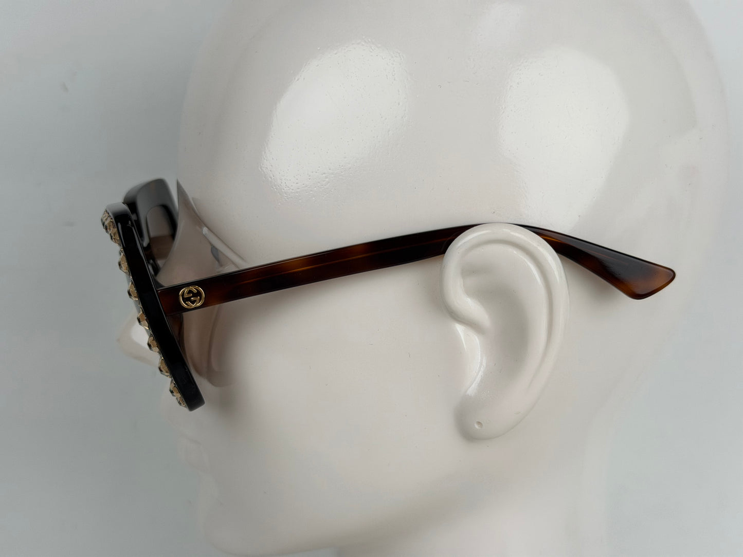 Gucci GG0148S Oversized Square Sunglasses in Tortoise Frame with Crystal Accents YK-3
