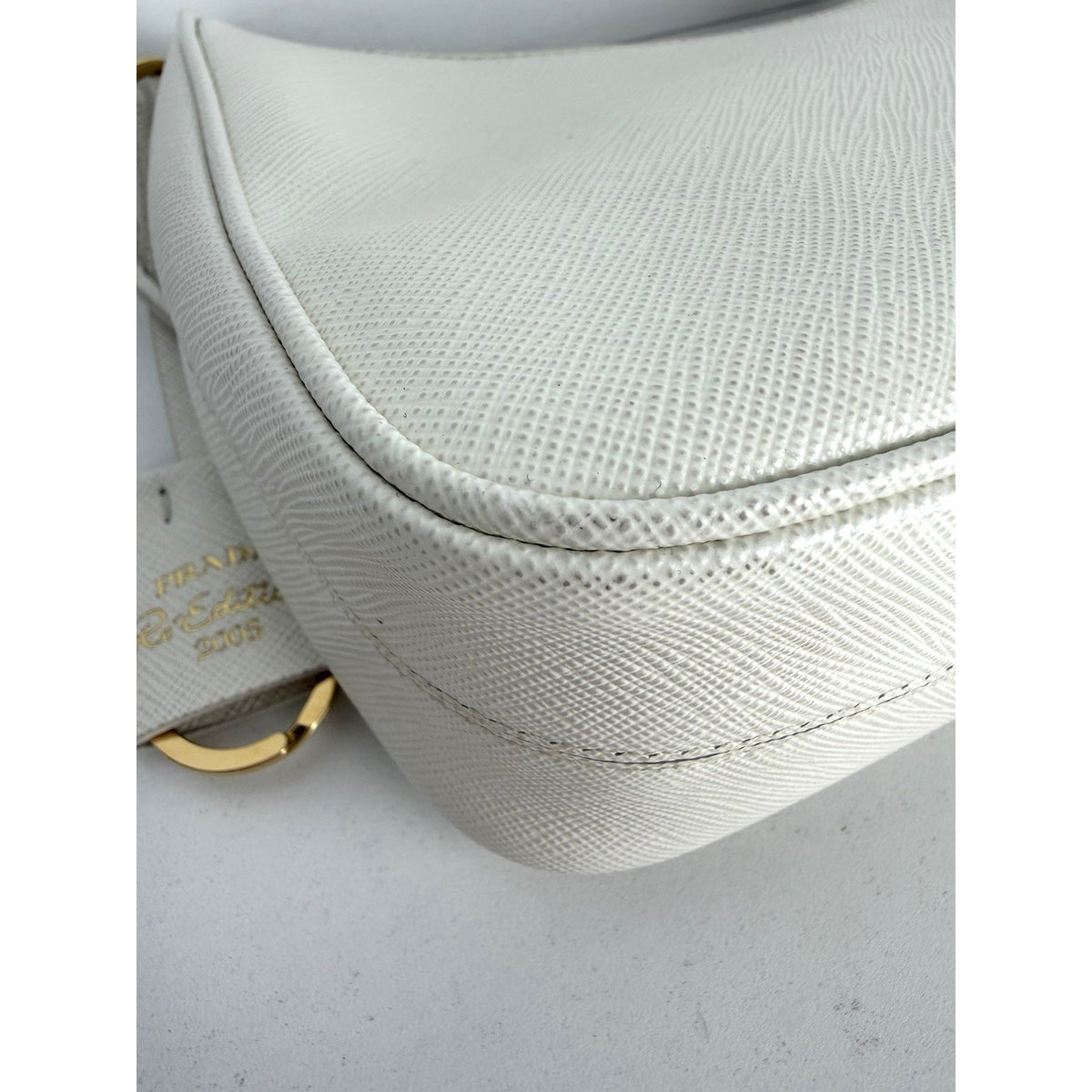 Prada Re-Edition 2005 Shoulder Bag White Saffiano Leather with Gold Hardware E-3