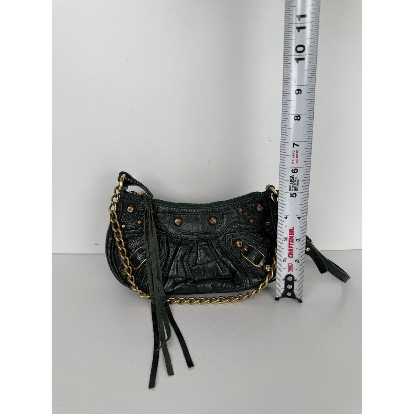 Balenciaga Le Cagole Mini Shoulder Bag in Dark Green Croc-Embossed Leather S-01