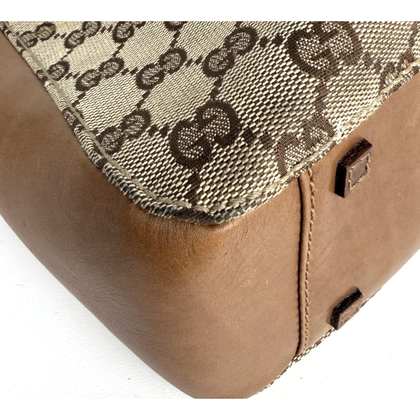 Gucci Vintage GG Canvas Tote Bag in GG Canvas with Leather Trim S