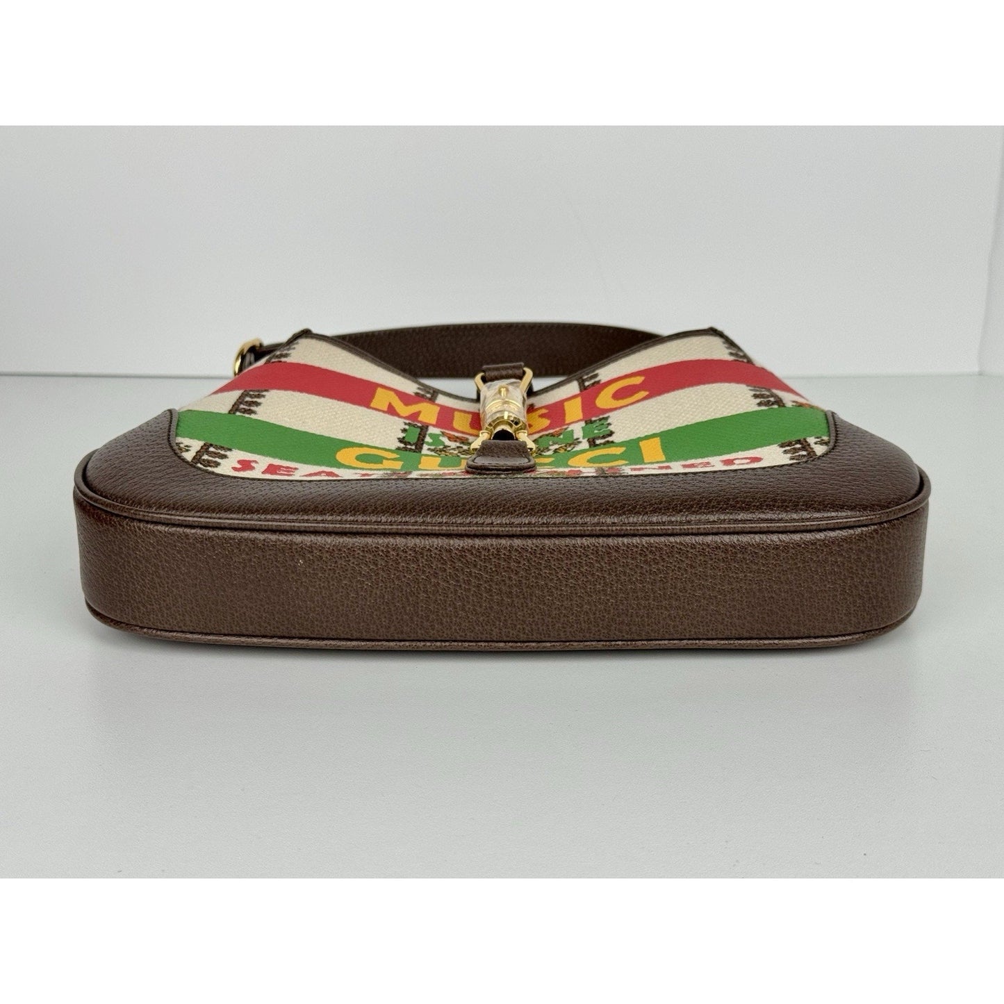 Gucci Jackie 1961 Small 100 Centennial Music Bag Canvas Leather Gold HW B-9