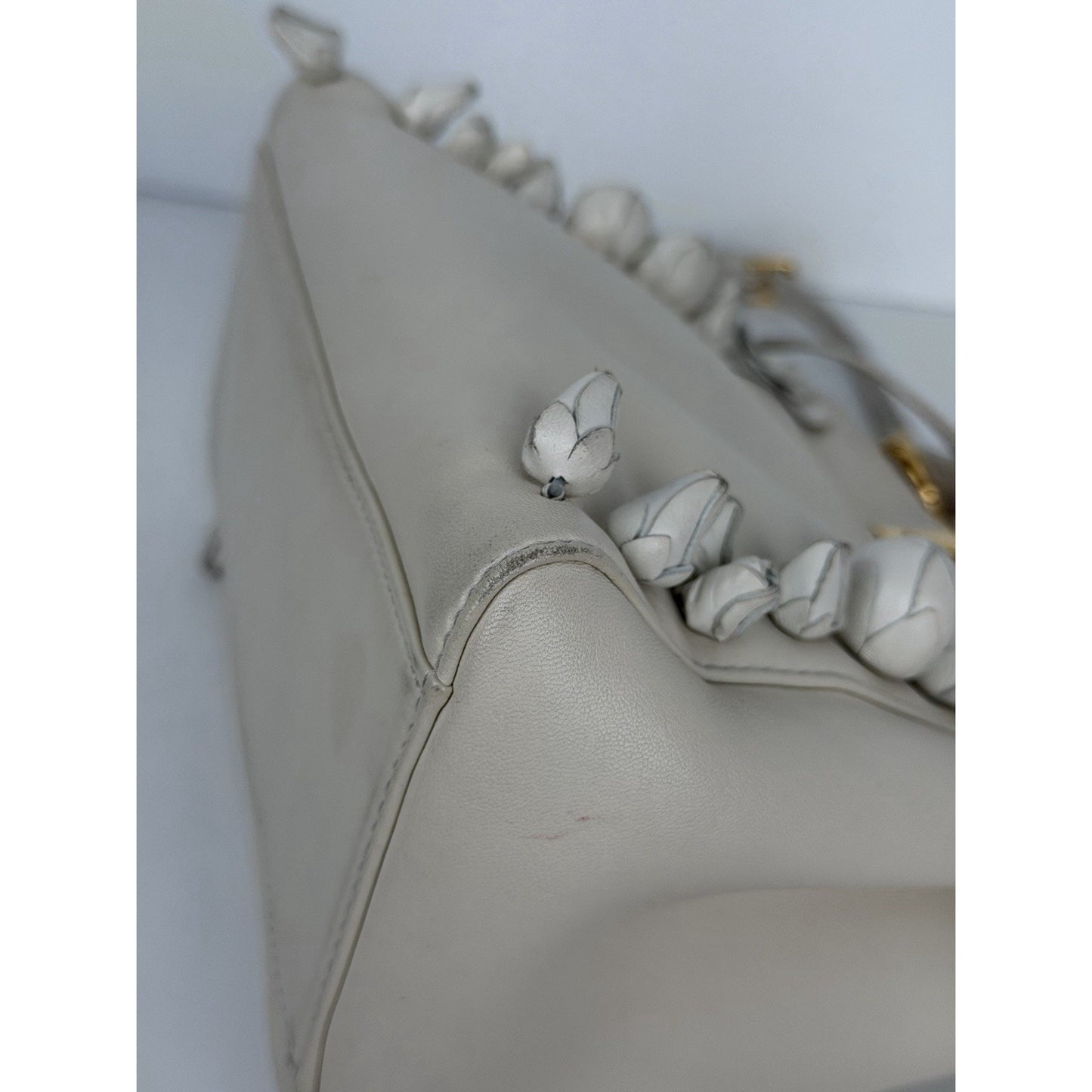 Fendi Nappa Rosebud Mini Peekaboo Iconic Satchel in White Lambskin Leather S09