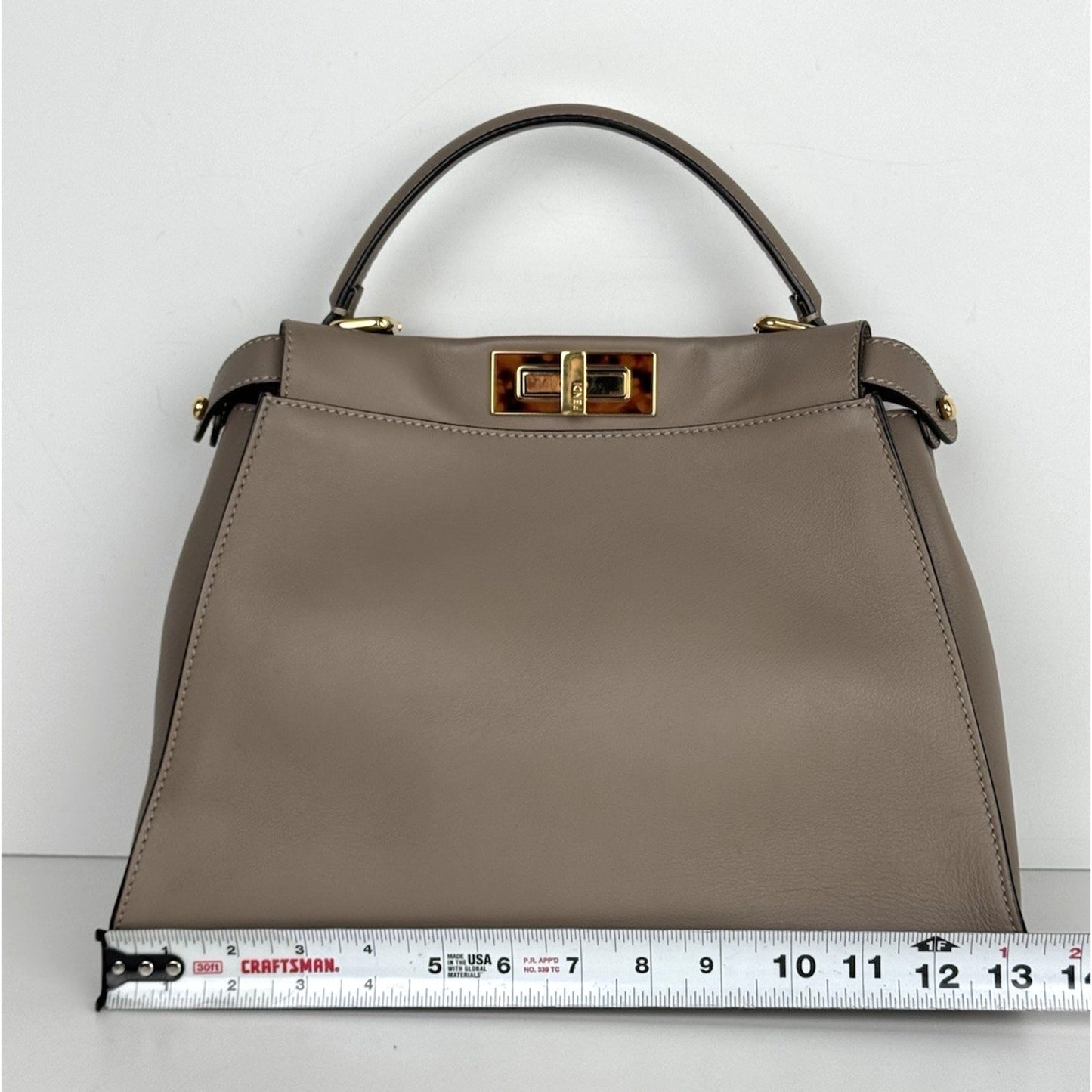 Fendi Vitello Peekaboo Seta Plexiglass Tortoise Medium Satchel Bag Leather D5