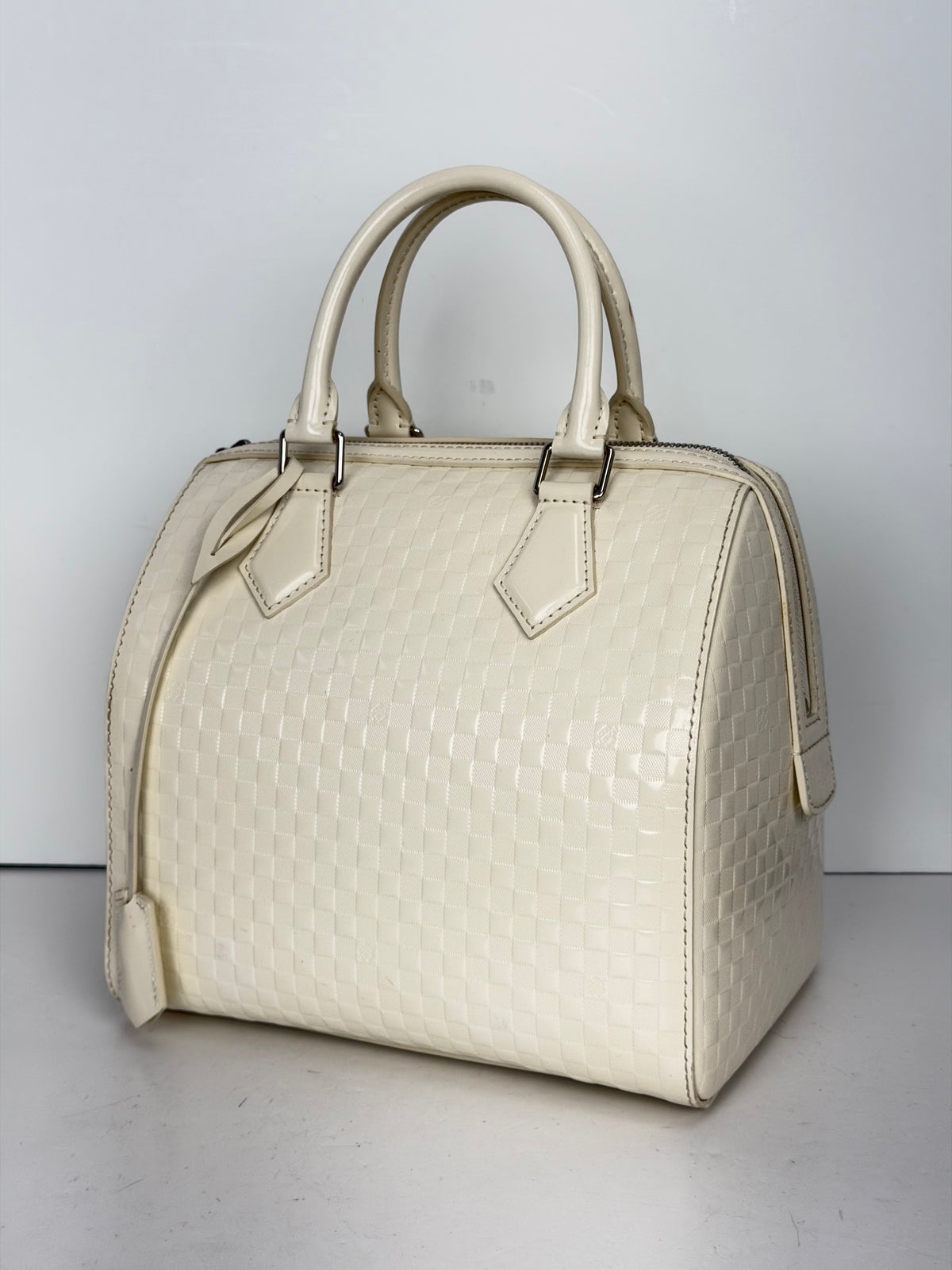 Louis Vuitton Speedy Cube MM Bag in White Damier Facette Patent Leather 2012 YC2