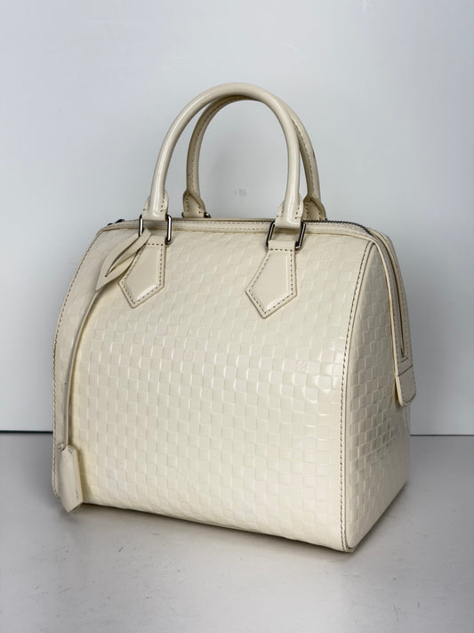 Louis Vuitton Speedy Cube MM Bag in White Damier Facette Patent Leather 2012 YC2