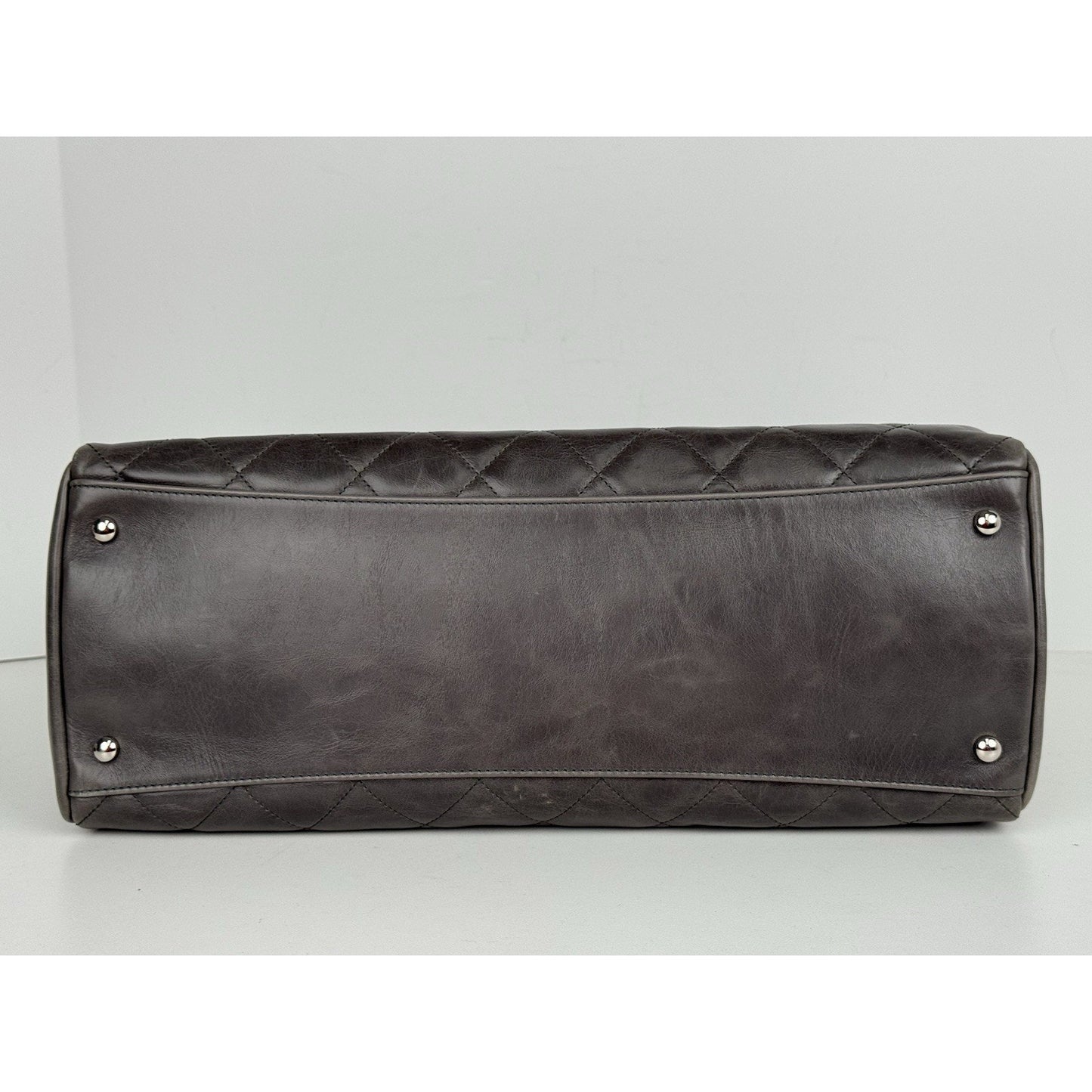 CHANEL Glazed Calfskin Quilted Large Delivery Tote Grey B-5