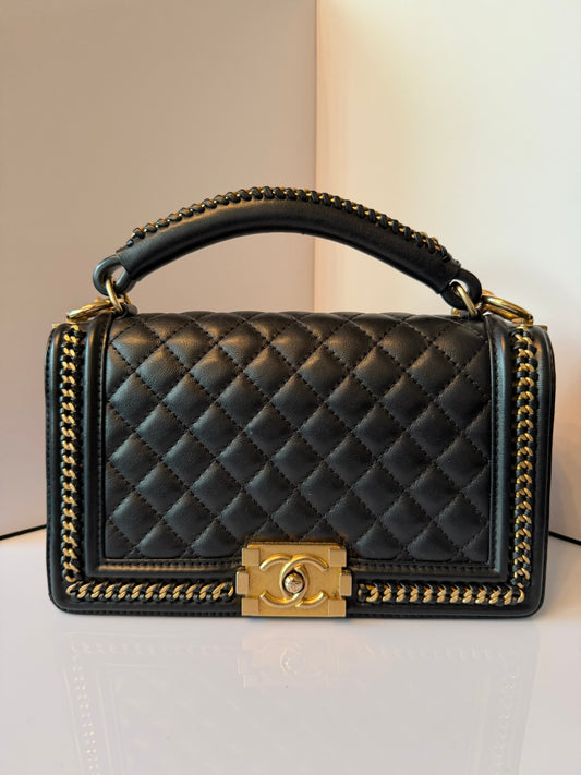 Chanel Quilted Medium Interwoven Chain Top Handle Boy Bag