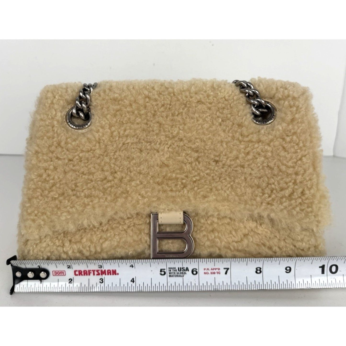 Balenciaga Crush Small Chain Bag in Beige Curly Fake Shearling E7