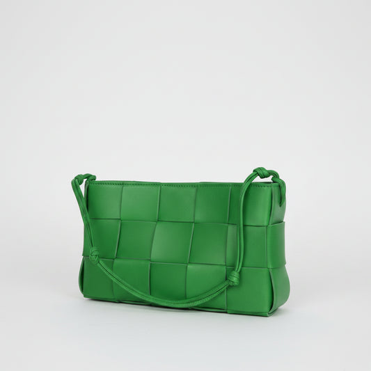Bottega Veneta Intreccio Leather Shoulder Bag Medium in Vibrant Green Color