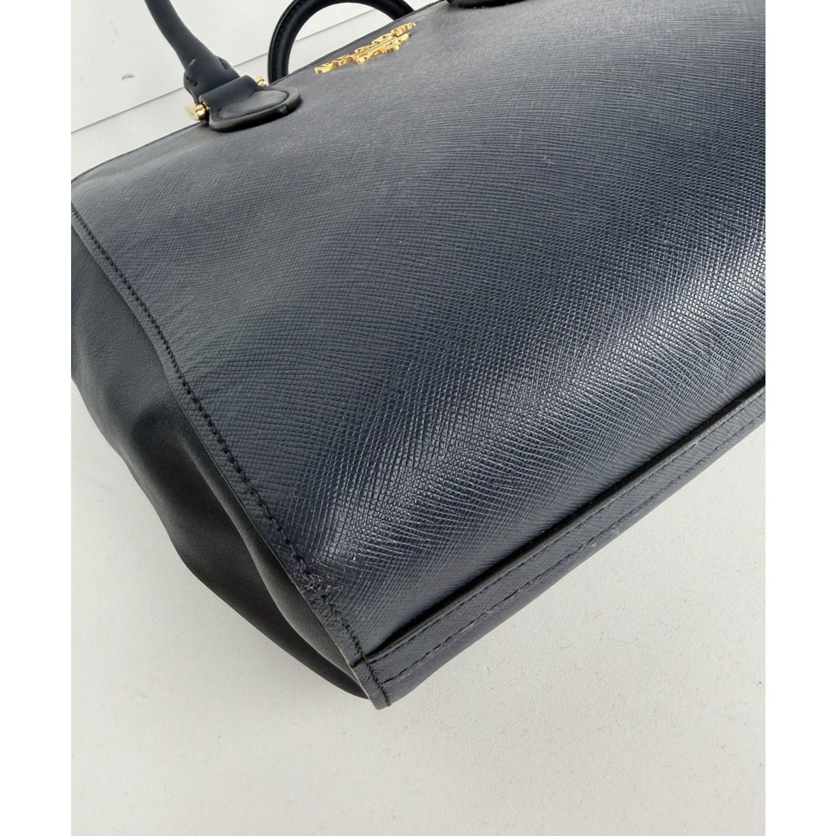 Prada Saffiano Small Top Handle Tote Bag in Blue Leather Gold-Tone Hardware S-05
