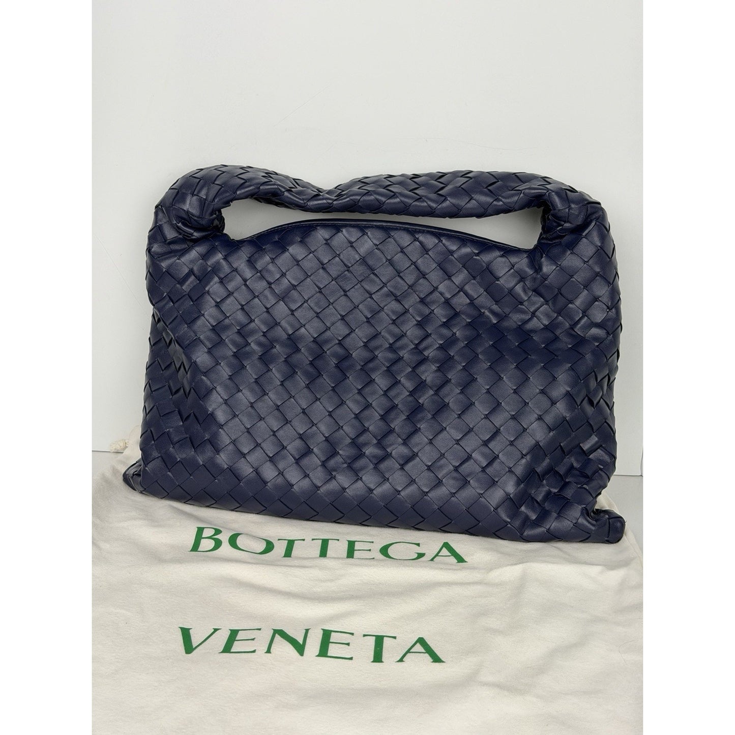 Bottega Veneta Small Hop Hobo Bag in Blue Intrecciato Woven Lambskin Leather D5