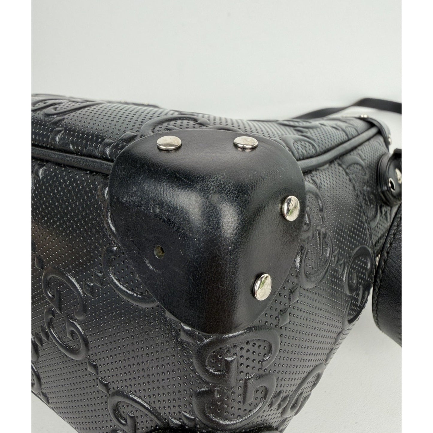 Gucci GG Embossed Leather Shoulder Bag Small in Black Perforated Leather S19