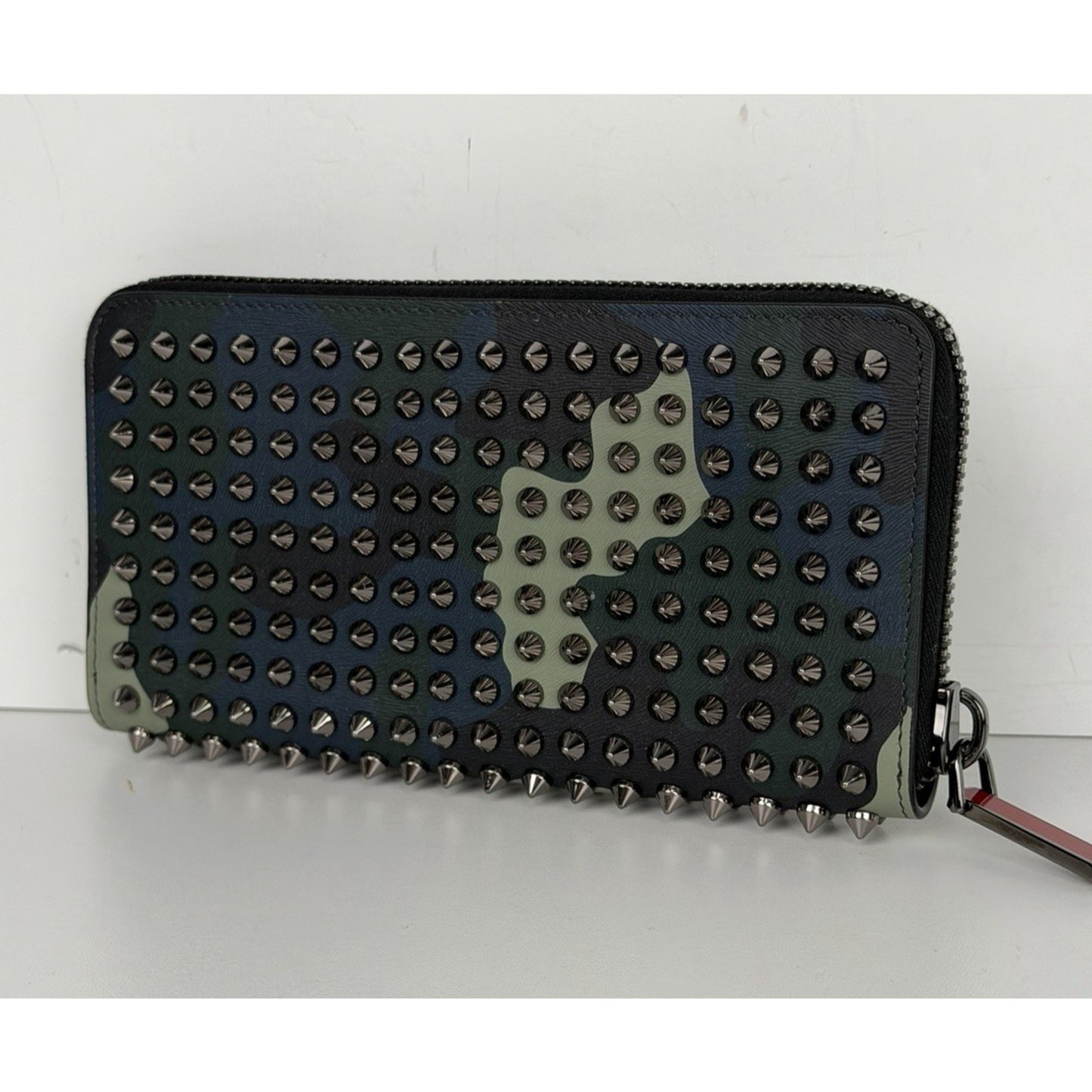Christian Louboutin Panettone Wallet Navy Blue Camouflage Leather&Spiked Studs S