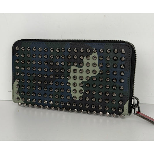 Christian Louboutin Panettone Wallet Navy Blue Camouflage Leather&Spiked Studs S