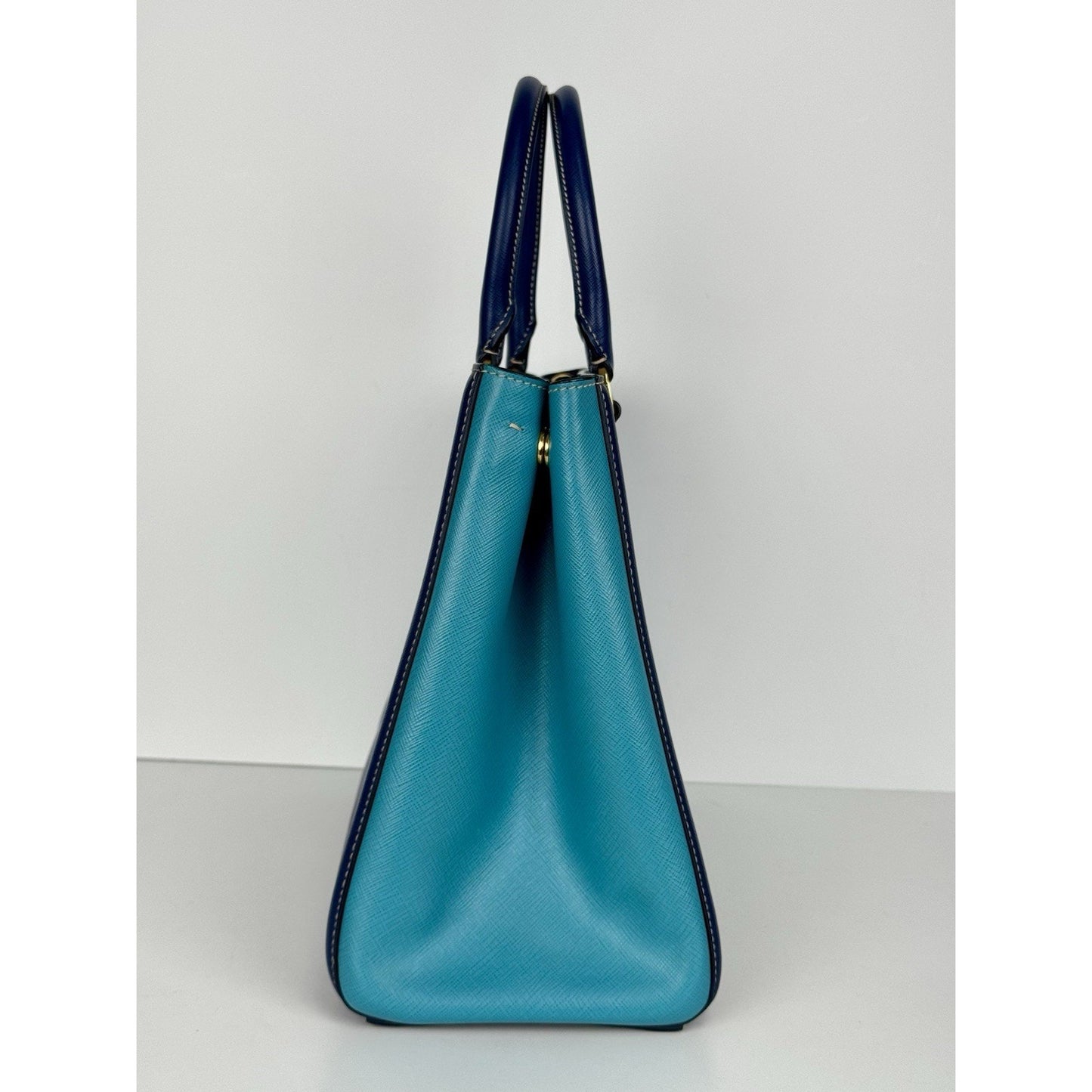 Prada Galleria Saffiano Lux Leather Two Tone Blue Tote C-9