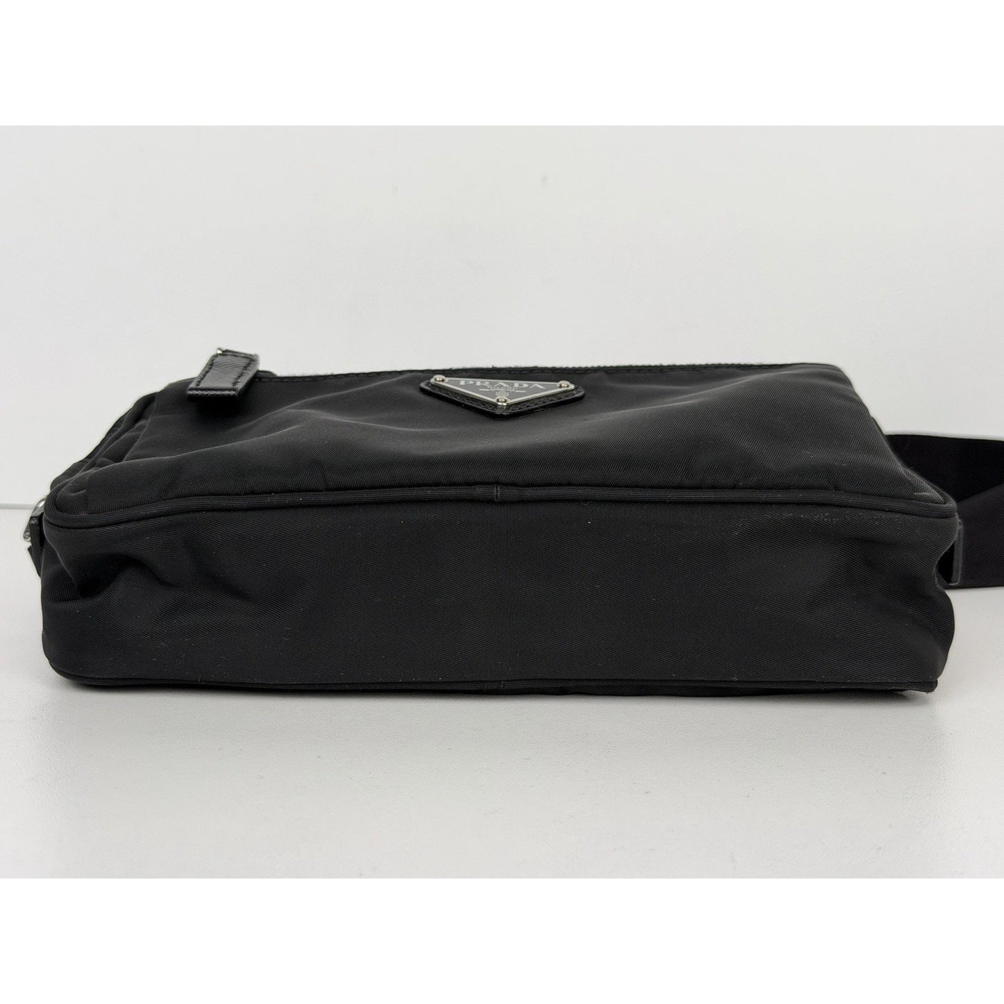Prada Tessuto Nylon Belt Bag in Black with a Front Zippered Pocket S07