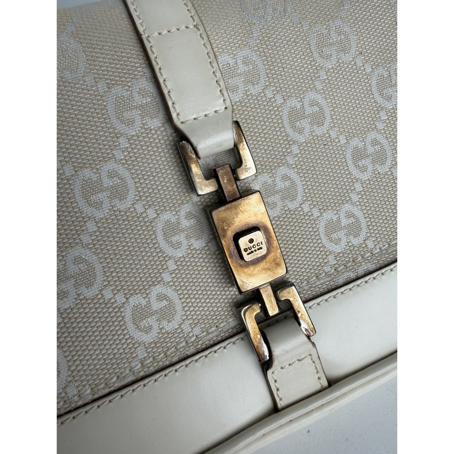 Gucci Mini Jackie O Shoulder Bag Neutral GG Monogram Canvas & Leather Trim S03