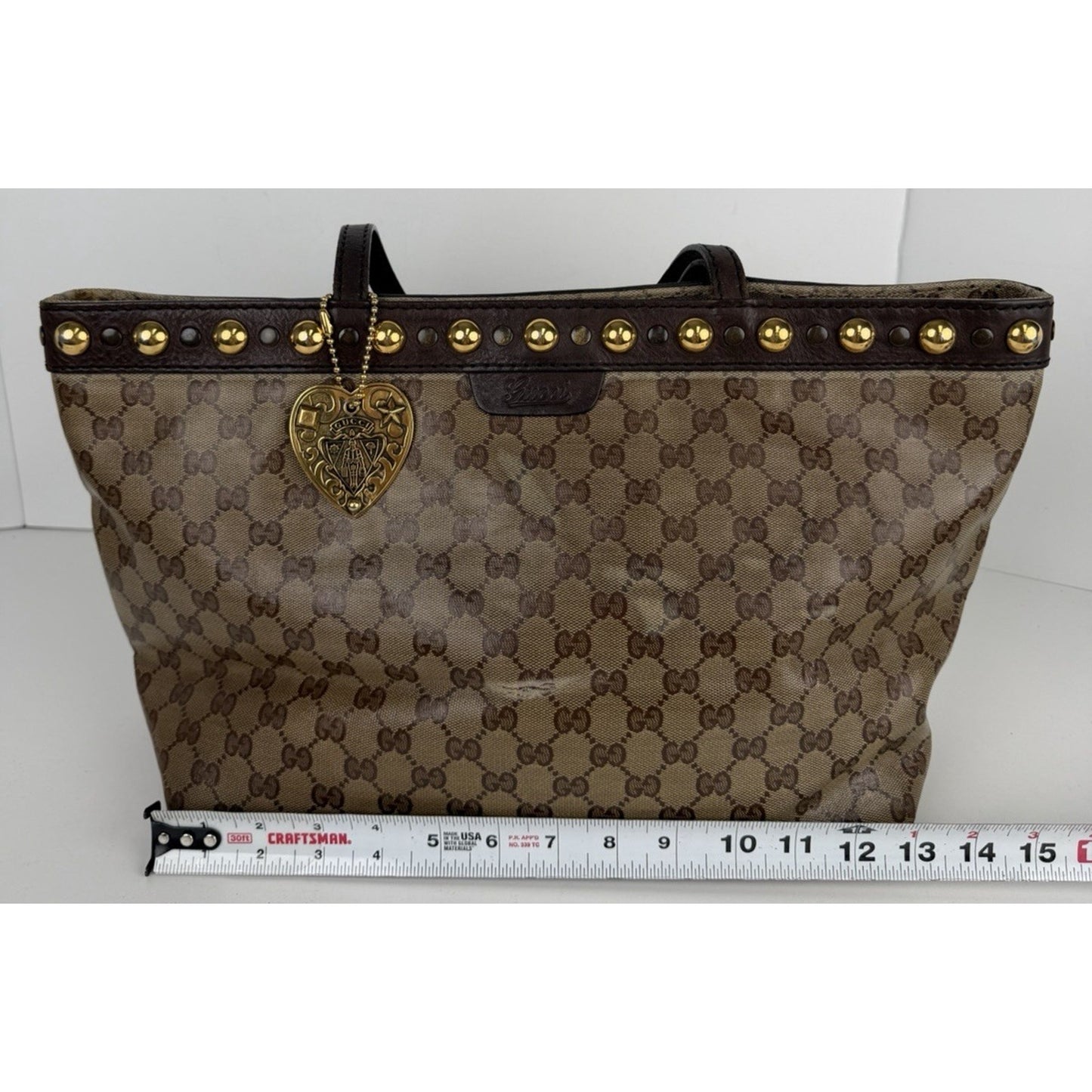 Gucci GG Crystal Babouska Medium Tote Bag in Brown Coated Canvas S10