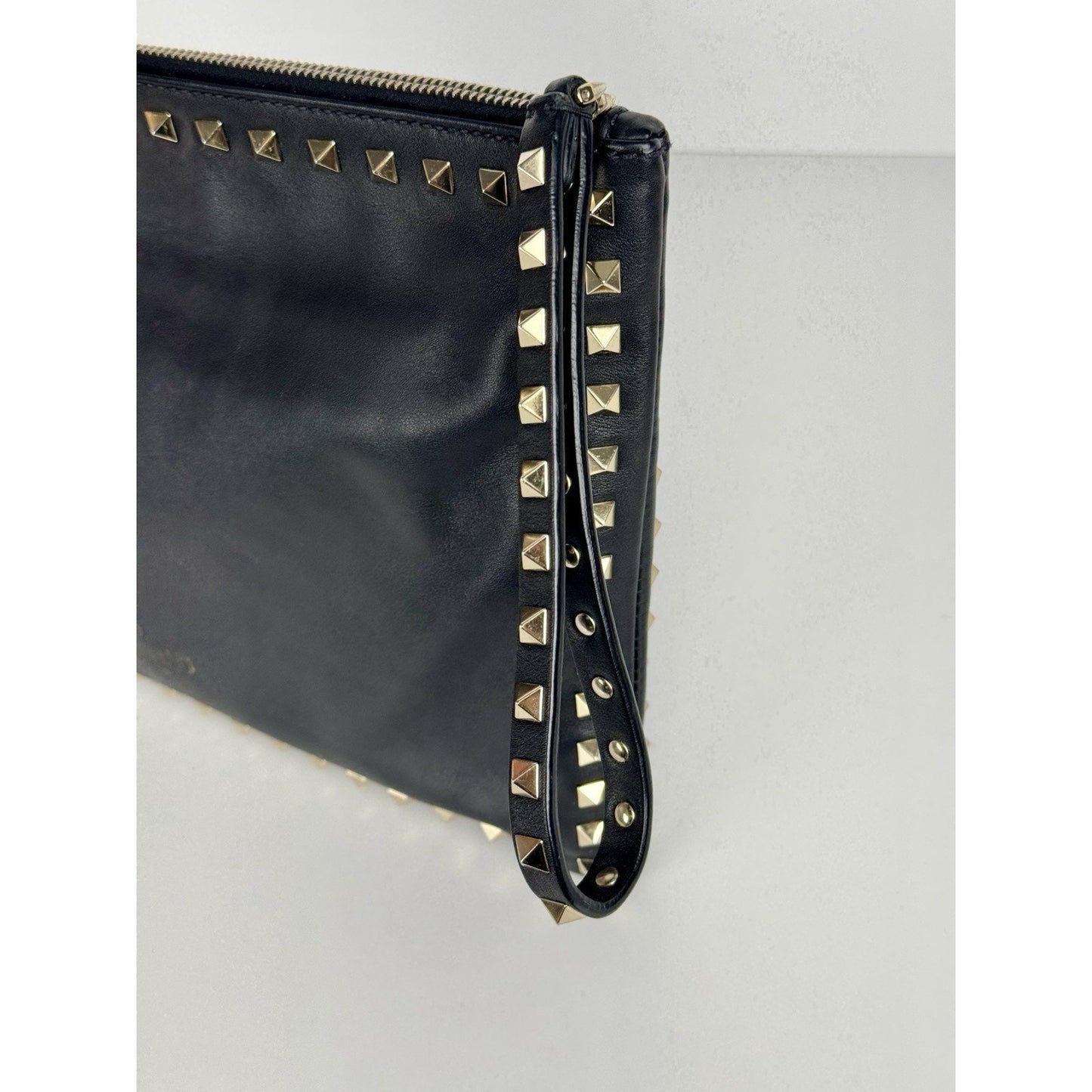 Valentino Rockstud Black Leather Pouch with Golden Hardware B-1